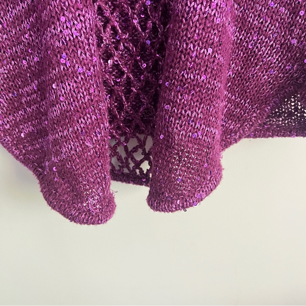 Y2K Purple Sequin Cowl Neck Top Size Small Glam Sequin Top Knit - Picture 8 of 10